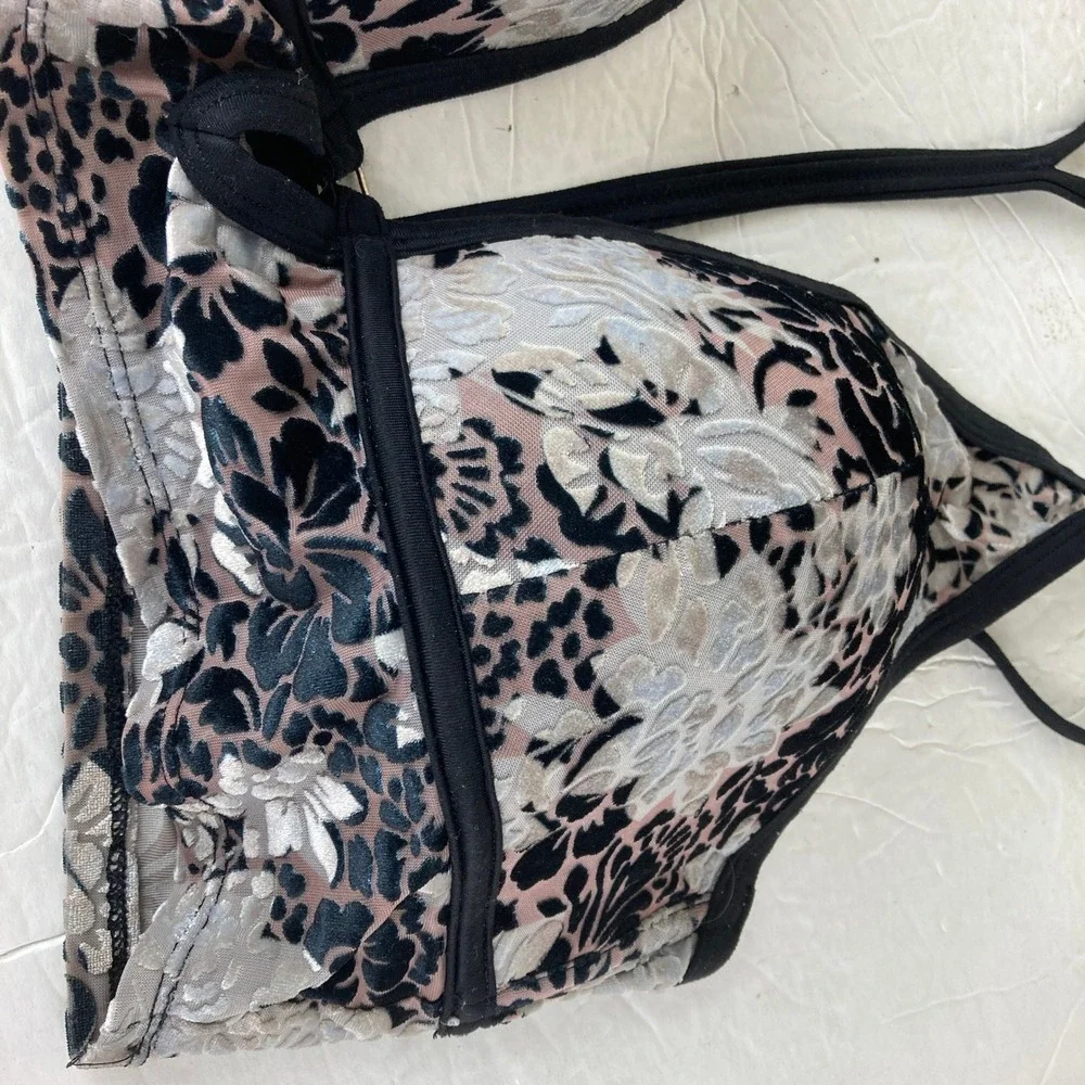 PINK Victoria's Secret Bralette Women L‎ Black Pink Velvet Burnout Strappy Back